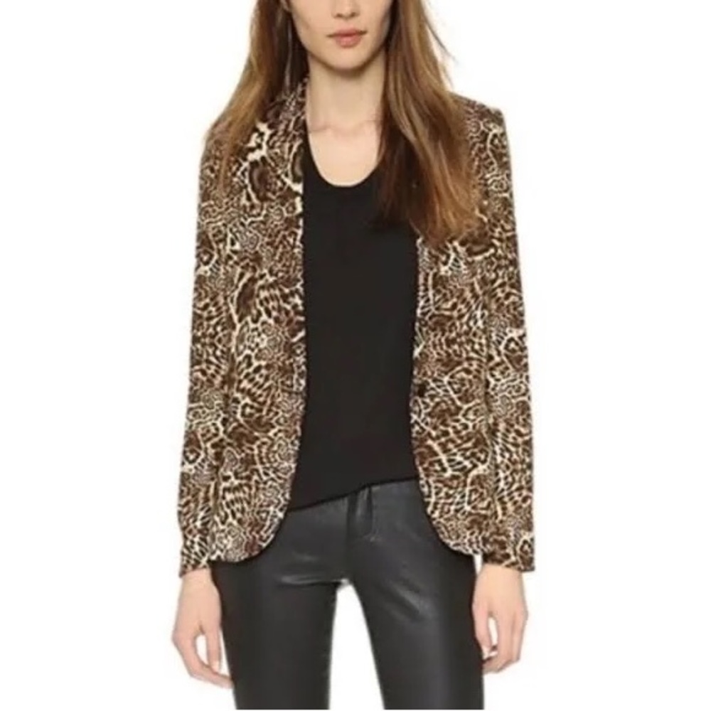 The Kooples leopard print crepe one button drapey blazer size XS